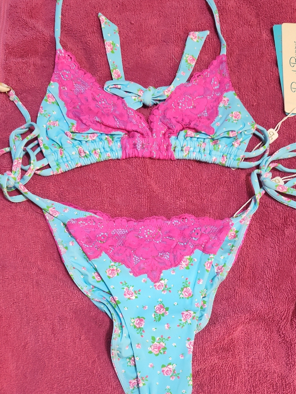 Lady Lace Bikini Set In Sky Blue